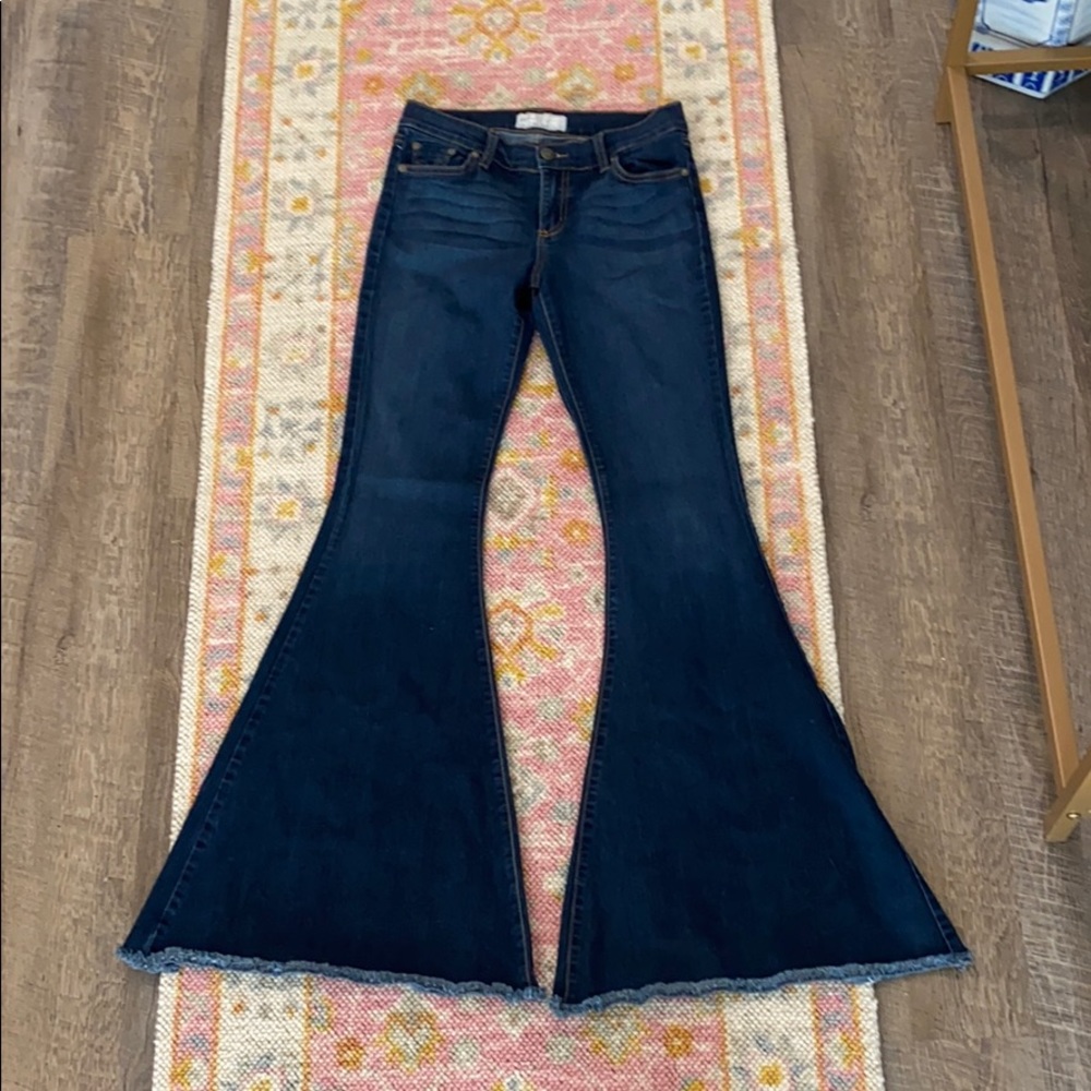 Free People Dark Indigo Flare Wide-Leg Jeans